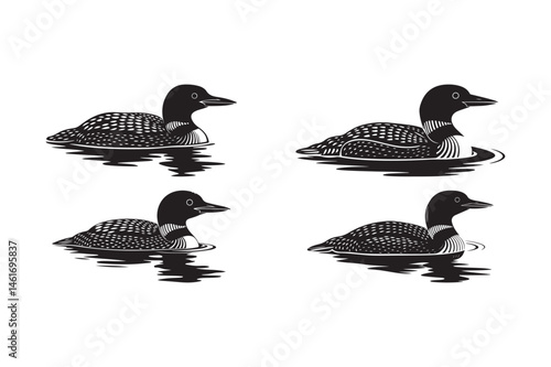 Common Loon Vector Icons on Water Wildlife Bird Illustration Set