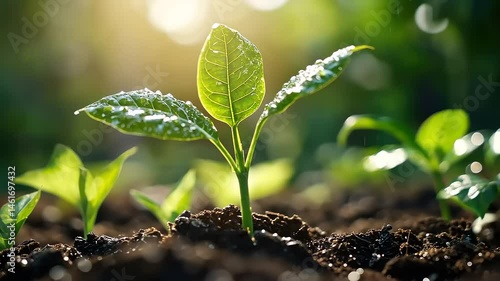 Tiny Plant Sprouts in Morning Light, A Symbol of Hope and Growth