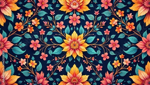 Wallpaper Mural Intricate floral pattern, repeating seamlessly , vintage, backdrop Torontodigital.ca