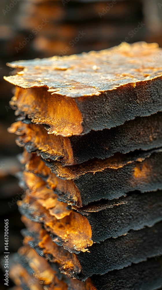 Stacked charred wood blocks Stacked charred wood blocks