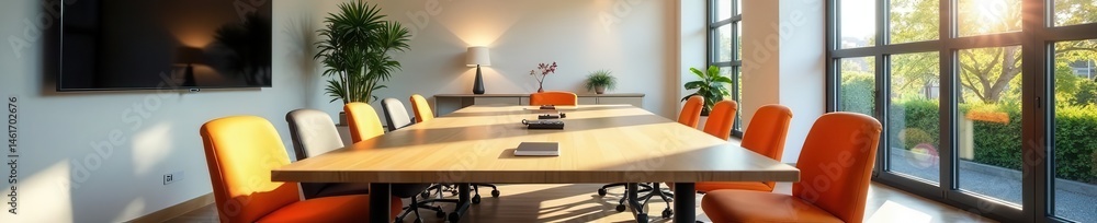 Obraz premium Bright contemporary meeting area, plenty of copy space, area, chairs
