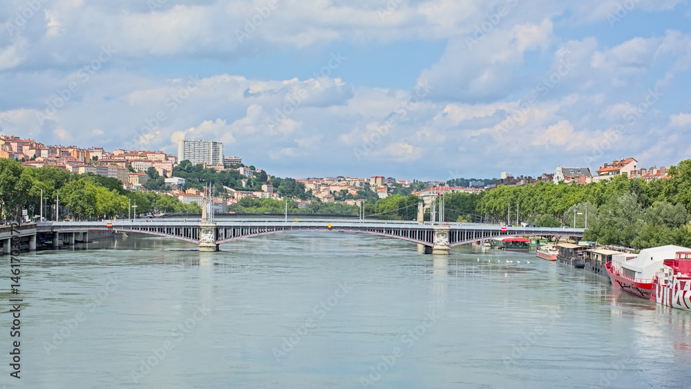 Naklejka premium Pont Lafayette, bridge over river Rhone in the city of Lyon, France