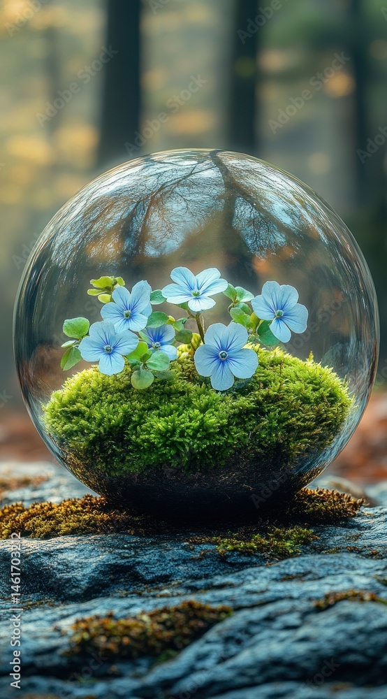 Small sphere with delicate flowers and moss inside. Small sphere with delicate flowers and moss inside.