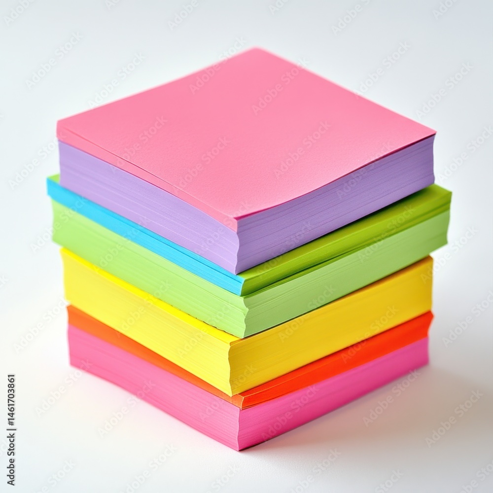 Stack of colorful sticky notes on white background close up studio shot for office supplies and stationery concept Stack of colorful sticky notes on white background close up studio shot for office supplies and stationery concept