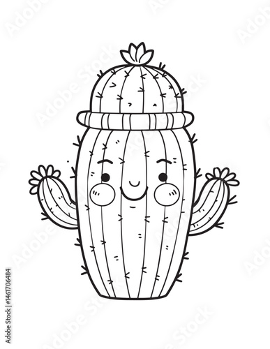 Kawaii Cactus with Face – Cute Desert Plant Coloring Page