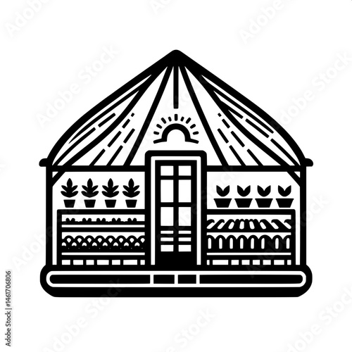 Black and White SVG of a Greenhouse