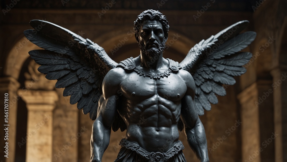 Fototapeta premium A statue of Adpheus, with wings that move silently, embodying unspoken protection