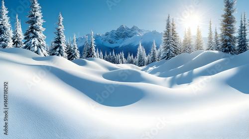 Wallpaper Mural Winter wonderland landscape.  Snowy mountain peaks, frosted trees, and sunlit snowdrifts Torontodigital.ca