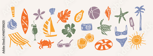 Flat vector doodle summer vacation elements	
