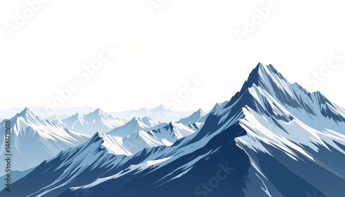 Majestic Mountain Peak Overlooking Serene Landscape in Illustrative Style