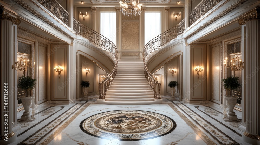 Obraz premium Grand Marble Staircase in Luxurious Palace Interior