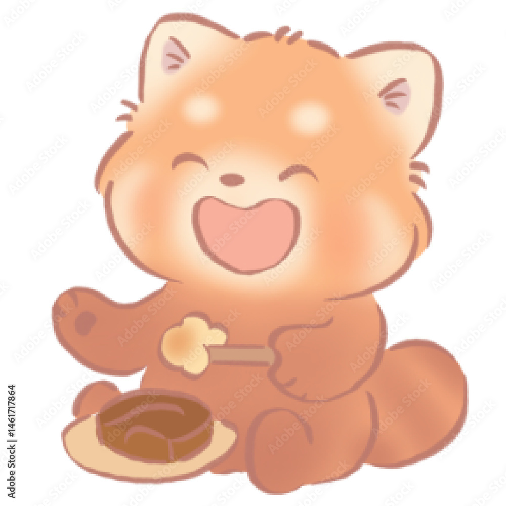 Fototapeta premium Happy Red Panda Eating Dessert