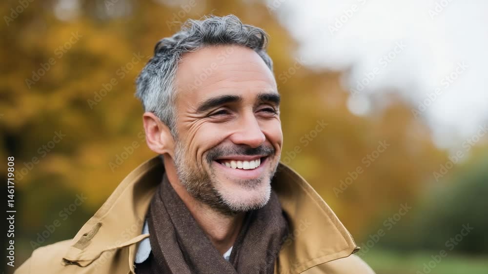 A middle-aged man stands in a serene outdoor setting surrounded by vibrant autumn foliage. He wears a stylish coat and looks contemplative while enjoying the tranquil atmosphere A middle-aged man stands in a serene outdoor setting surrounded by vibrant autumn foliage. He wears a stylish coat and looks contemplative while enjoying the tranquil atmosphere