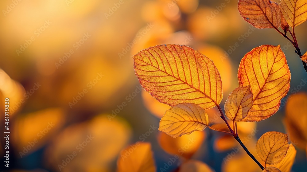 Golden Autumn Leaves Glowing in Sunlight Close Up Shot of Tree Branch in Warm Light Nature Background Golden Autumn Leaves Glowing in Sunlight Close Up Shot of Tree Branch in Warm Light Nature Background