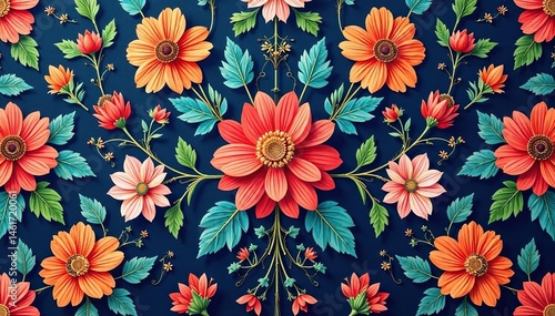 Intricate floral design, repeating seamlessly for textile prints, bloom, vintage, vector