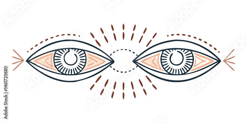 Abstract eyes with dotted halo in tribal linear style	