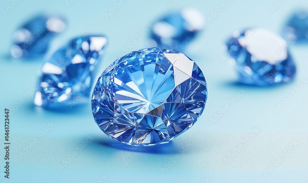 Stunning blue diamonds sparkling on soft blue background showcasing luxury and elegance Stunning blue diamonds sparkling on soft blue background showcasing luxury and elegance