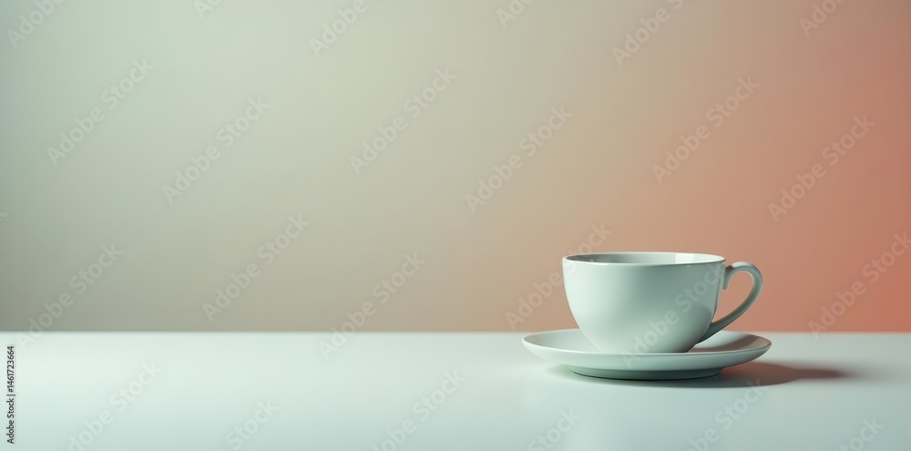 Minimalistic composition of a single teacup on a plain surface , clean, breakfast Minimalistic composition of a single teacup on a plain surface , clean, breakfast