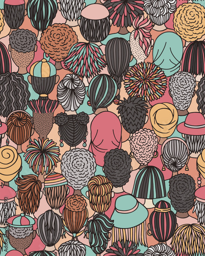 Seamless Vector Pattern of Diverse Doodle Crowd – Back View Illustration