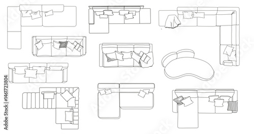 Top View Vector Set of Modern Sofas and Sectionals for Interior Design and Floor Plans