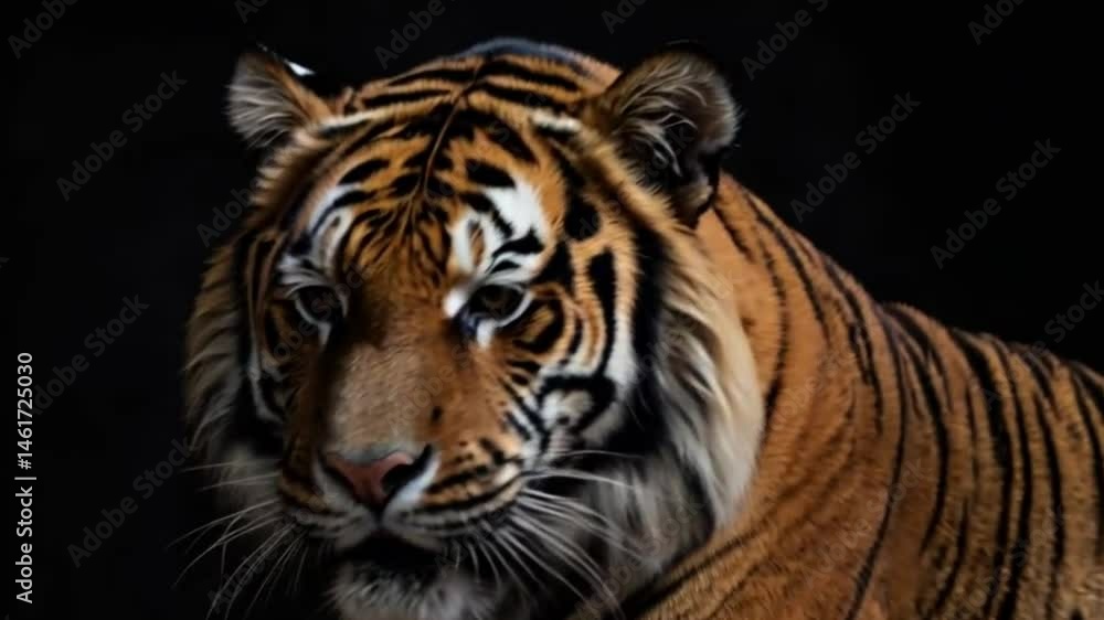 Tiger face, tongue extended, vivid stripes, isolated on black. Mammal Tiger face, tongue extended, vivid stripes, isolated on black. Mammal