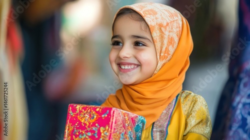 Smiling Girl with Gift and Headscarf