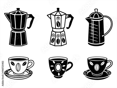 Mug Icon Set Sihouette Black Vector Bundle