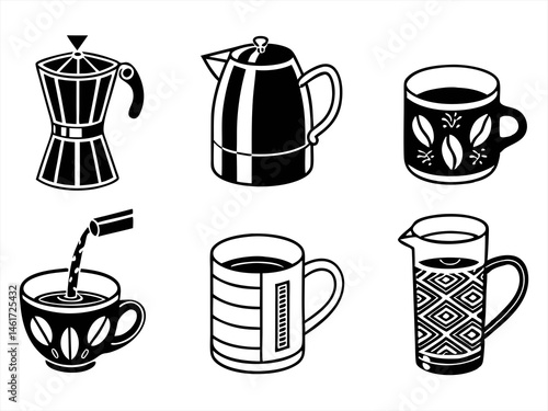 Mug Icon Set Sihouette Black Vector Bundle