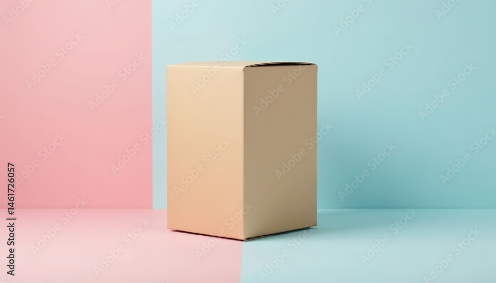 Obraz premium Modern cardboard box mockup on soft pastel gradient background with creative branding design, creative, branding
