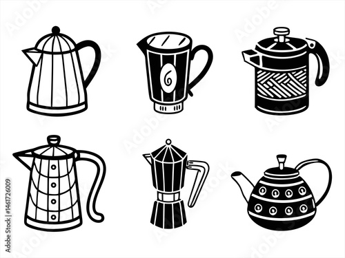 Mug Icon Set Sihouette Black Vector Bundle
