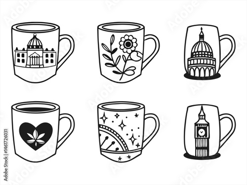 Mug Icon Set Sihouette Black Vector Bundle