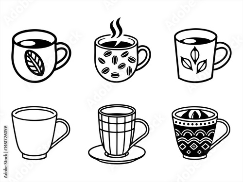 Mug Icon Set Sihouette Black Vector Bundle