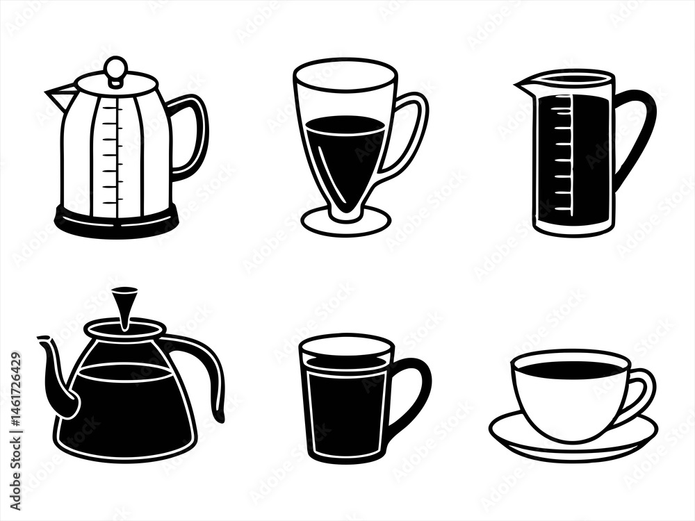 Mug Icon Set Sihouette Black Vector Bundle Mug Icon Set Sihouette Black Vector Bundle