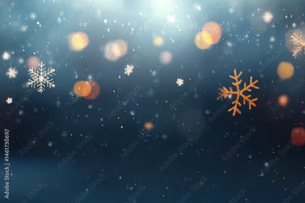 Wintery, festive, snowy background with delicate snowflakes and warm lights Soft bokeh and falling snow create a magical, tranquil scene Wintery, festive, snowy background with delicate snowflakes and warm lights Soft bokeh and falling snow create a magical, tranquil scene