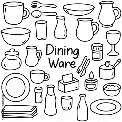 Hand-drawn set of a tableware dining ware