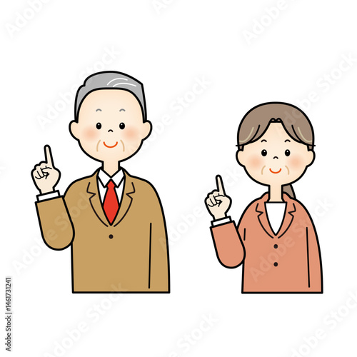 人差し指を立てているシニア夫婦のイラスト素材