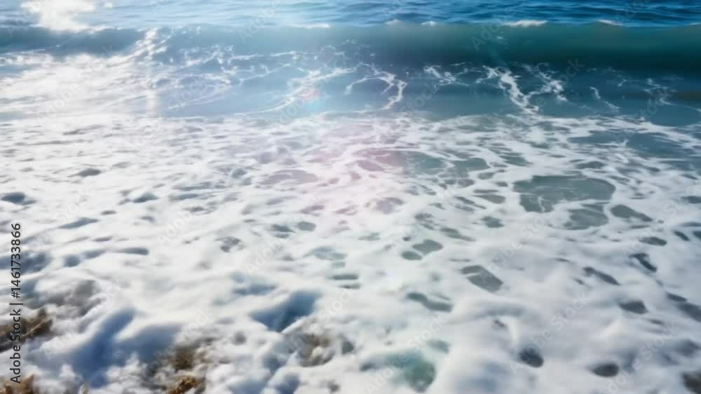 Gentle ocean waves crashing on the shore creating foam for a refreshing coastal atmosphere
Gentle ocean waves crashing on the shore creating foam for a refreshing coastal atmosphere