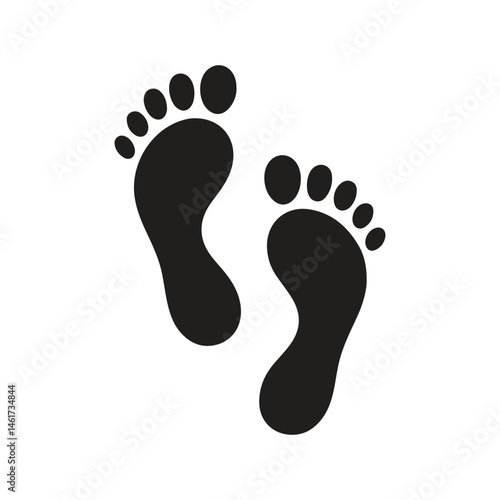 Simple black footprint icon. Two black human footprints vector icon