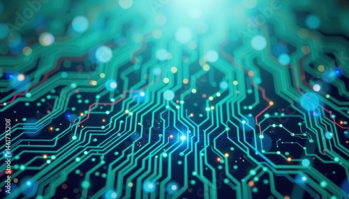 Abstract Circuit Board Design with Glowing Lines and Patterns in Vivid Blue Light