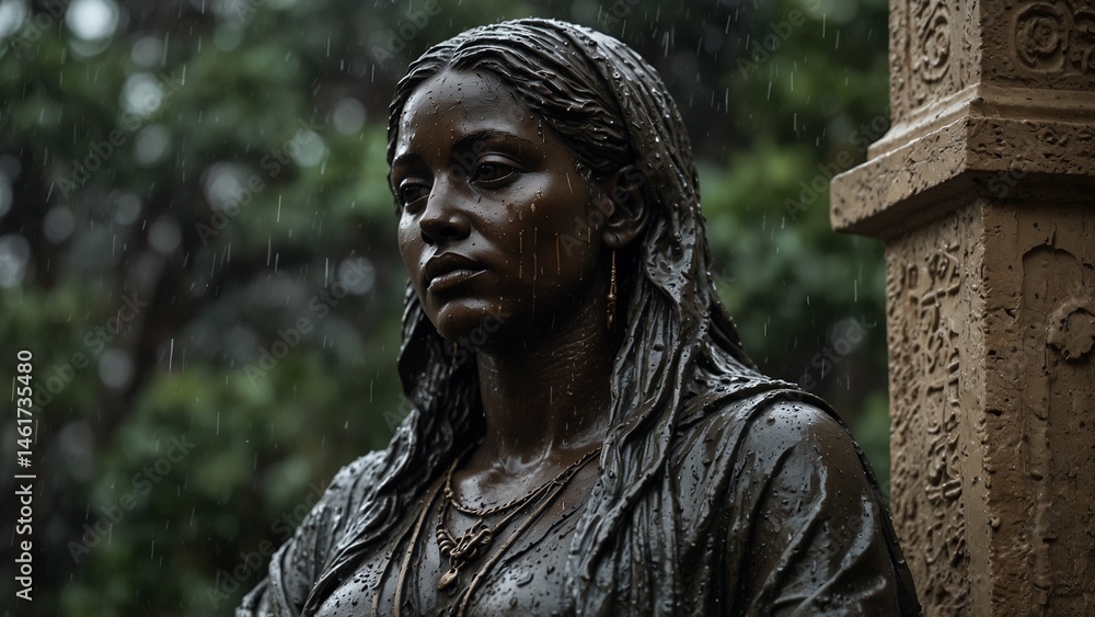 A statue of Meneta, dripping rain from her fingertips like tears of the departed A statue of Meneta, dripping rain from her fingertips like tears of the departed