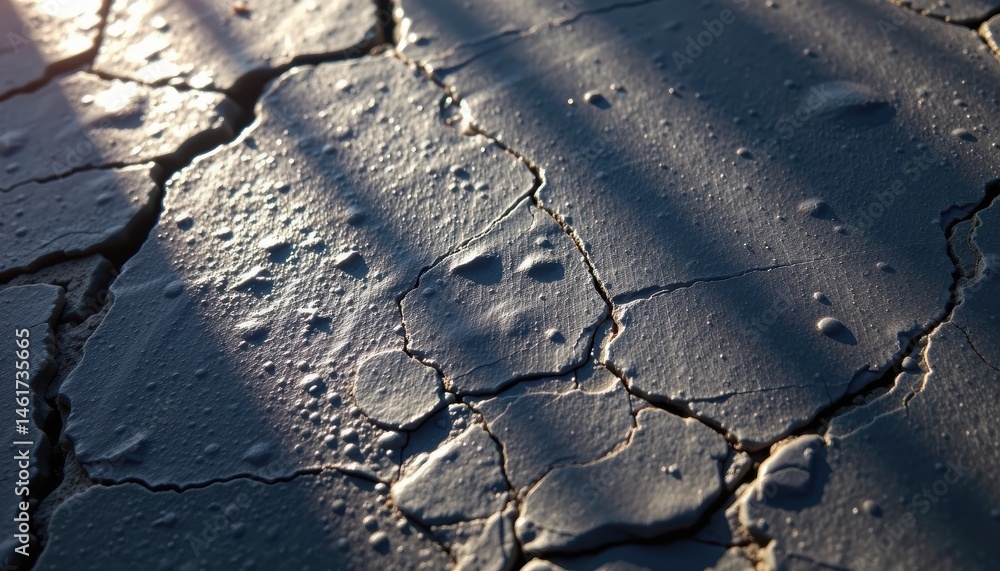 Closeup of Cracked Earth Surface with Water Droplets and Soft Light in a Natural Landscape