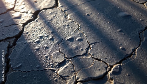 Closeup of Cracked Earth Surface with Water Droplets and Soft Light in a Natural Landscape