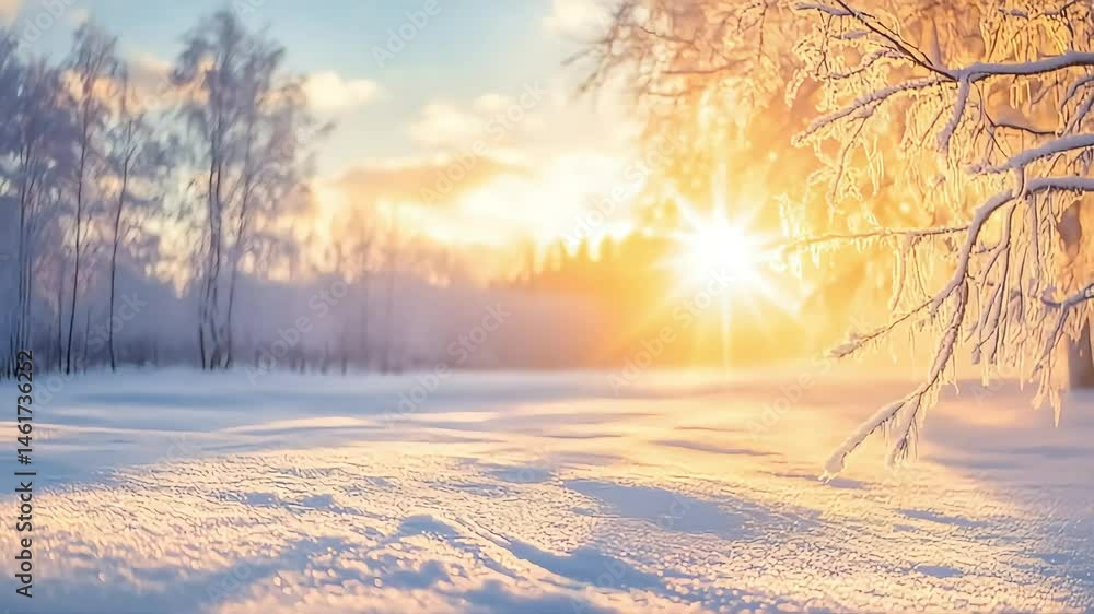 Winter sunrise over snowy landscape Winter sunrise over snowy landscape