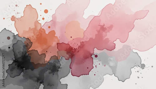 Obraz na płótnie Abstract Watercolor Artwork Featuring Gentle Colorful Splashes of Red, Pink, and Gray w salonie