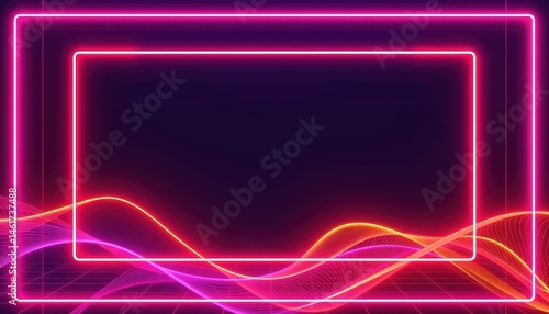 Obraz na płótnie Dynamic Neon Wave Patterns with Colorful Glows on a Dark Abstract Background w salonie