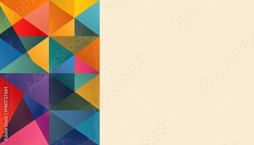 Obraz na płótnie Colorful Geometric Abstract Design Featuring Vibrant Triangles and Shapes on Light Background w salonie