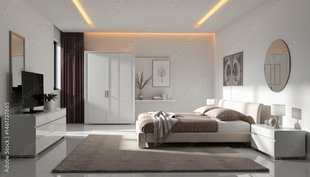 Modern Minimalist Bedroom Interior Design with Elegant Furniture and Soft Lighting