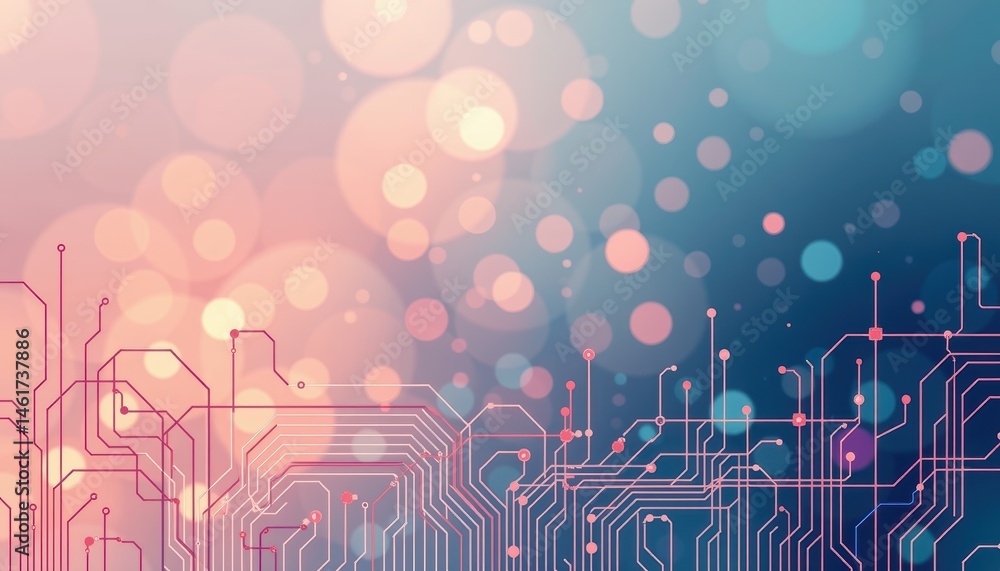 Abstract Technology Background With Colorful Circuit Design And Bokeh Lights