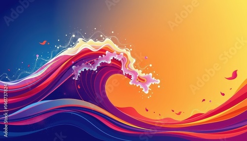Obraz na płótnie Colorful Abstract Wave Illustration with Vibrant Sunset Background and Dynamic Motion w salonie
