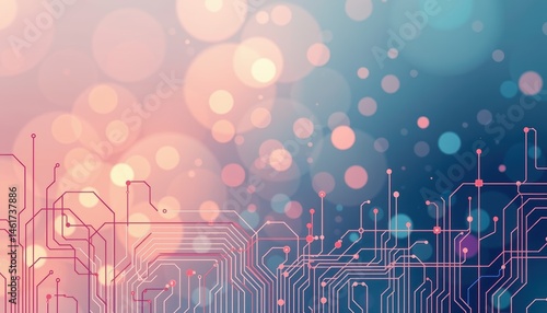 Obraz na płótnie Abstract Technology Background With Colorful Circuit Design And Bokeh Lights w salonie